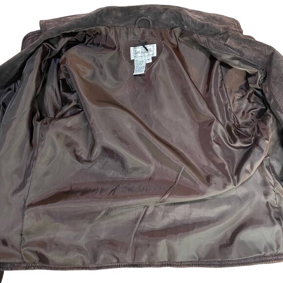 Y2K Suede Leather Jacket Floral Embroidery Front Button Down Brown Womens Medium - Picture 10 of 12